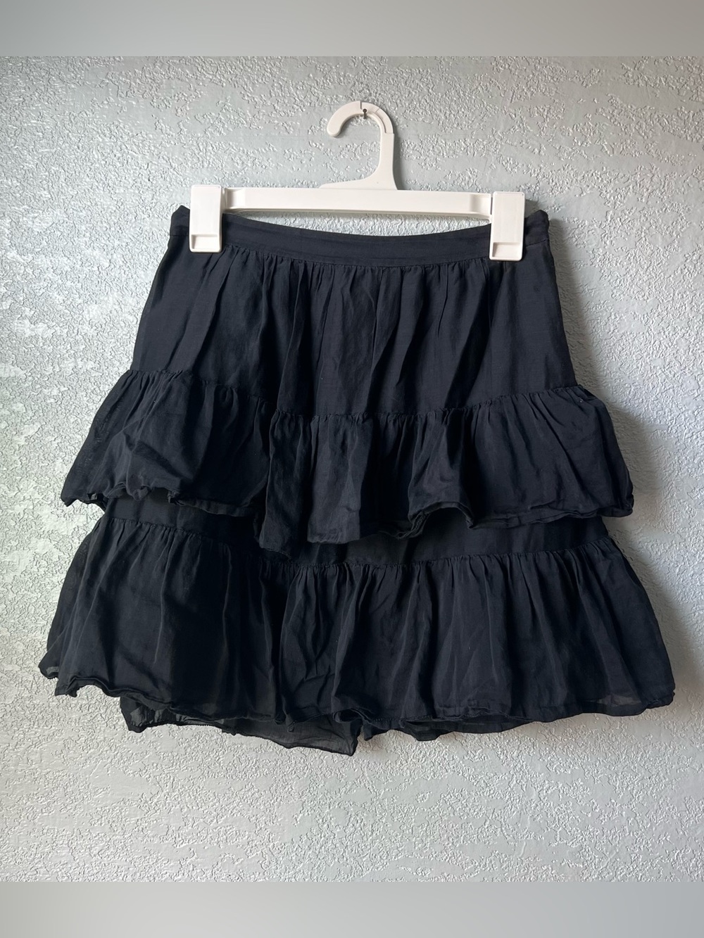 Theory Black Tiered Ruffle Silk Cotton Mini Skirt Size 0 Y2K